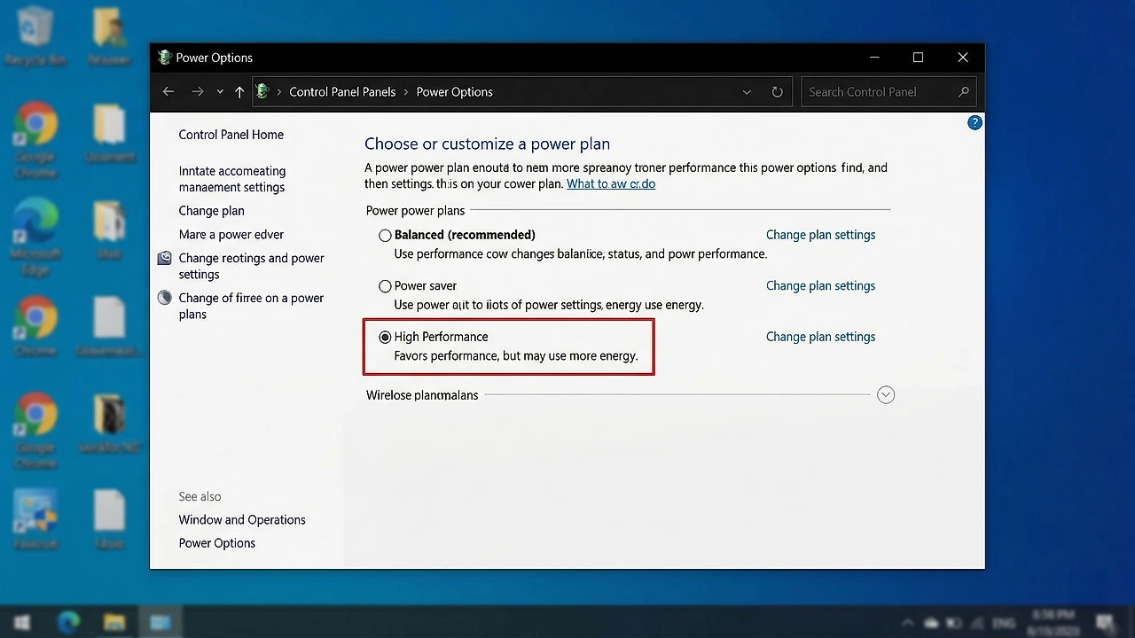 Screenshot of Power options High performance Boost FPS