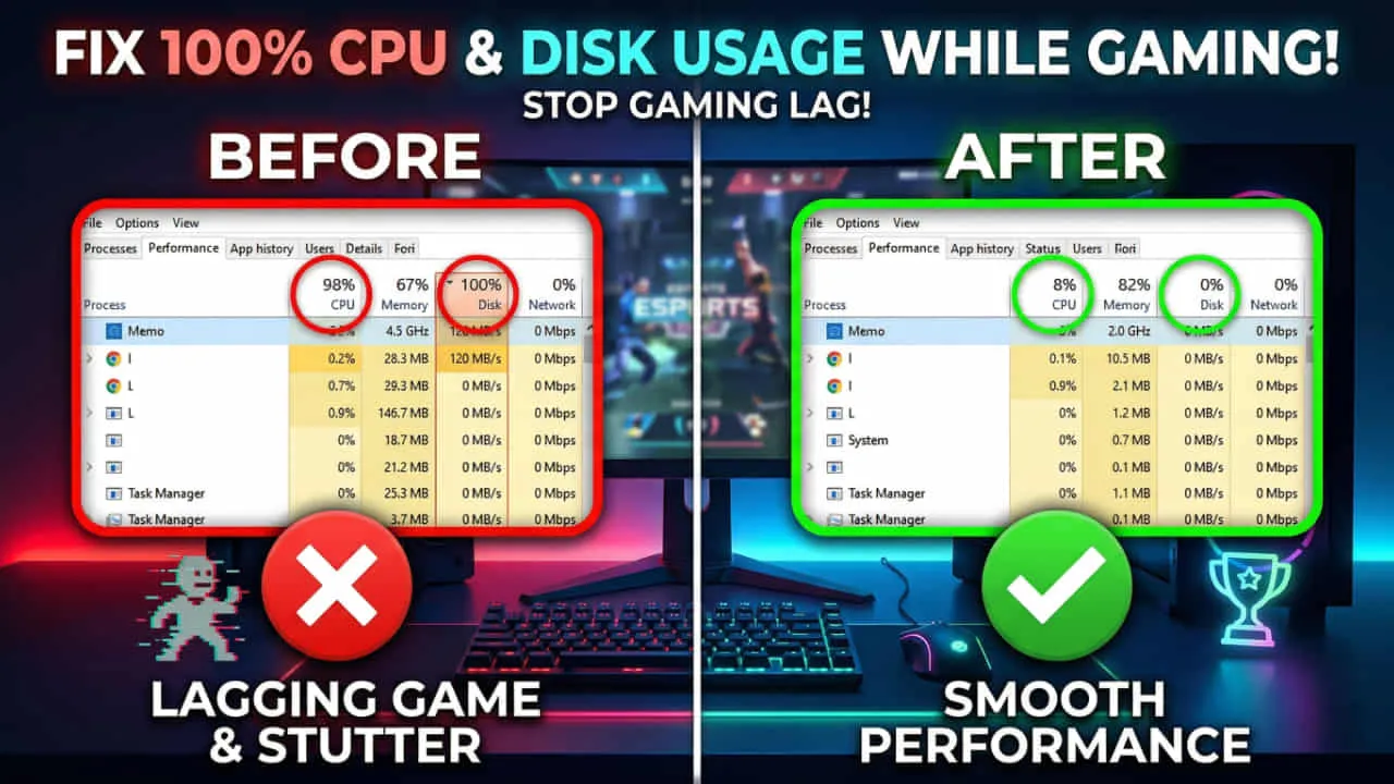 High CPU usage, Disk bottleneck, Background processes, Driver updates