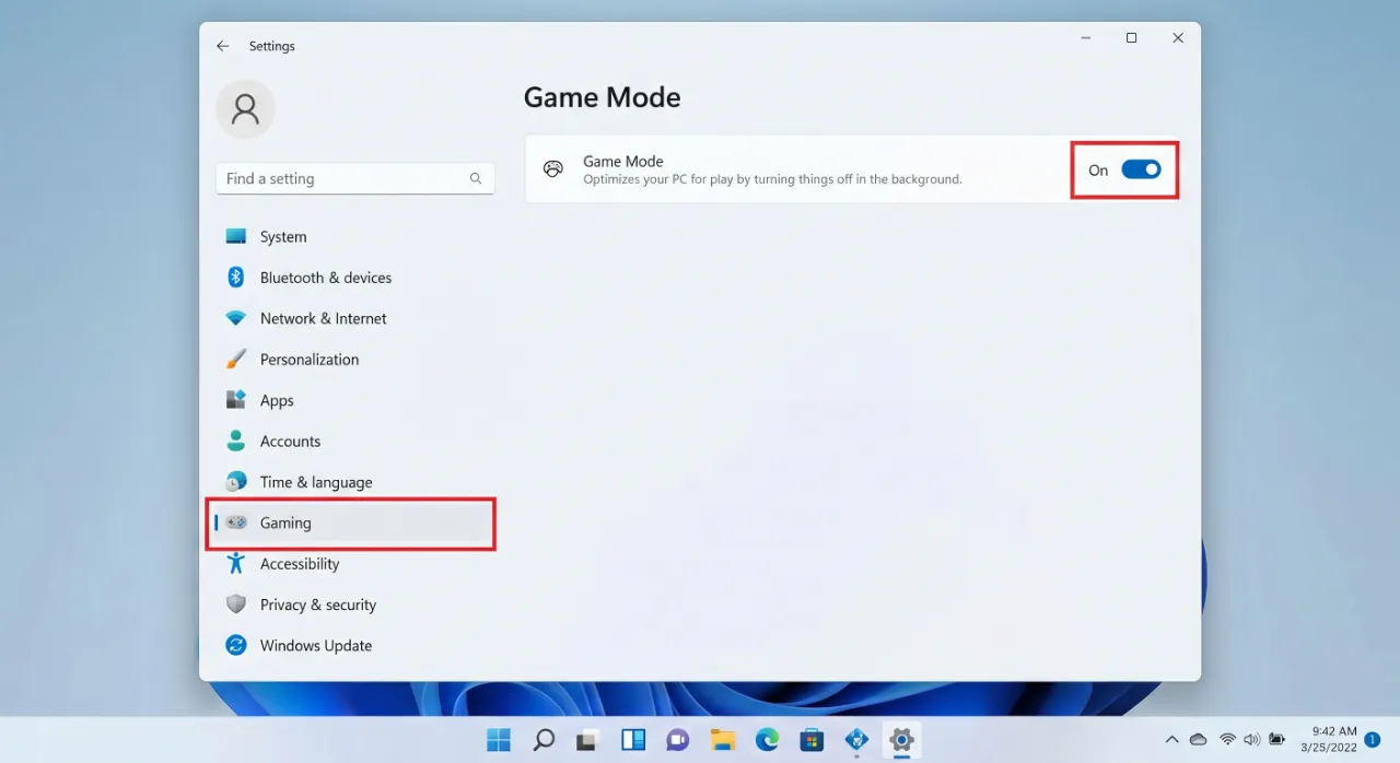 Enabling Windows 11 Game Mode for better gaming performance on low-end PC